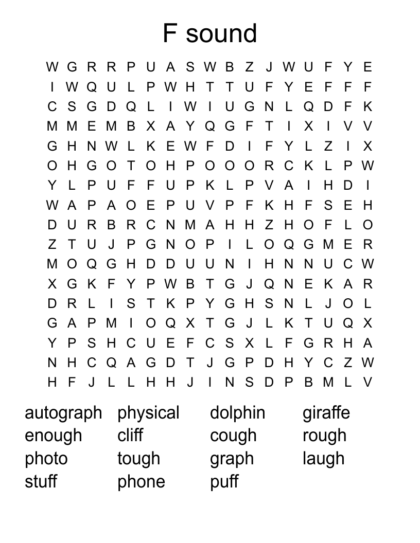 F Sound Word Search WordMint