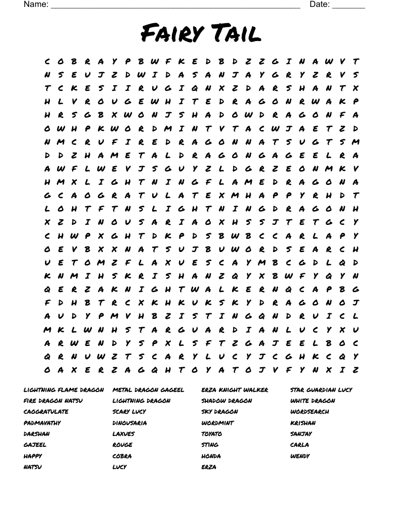 Fairy Tail Word Search WordMint