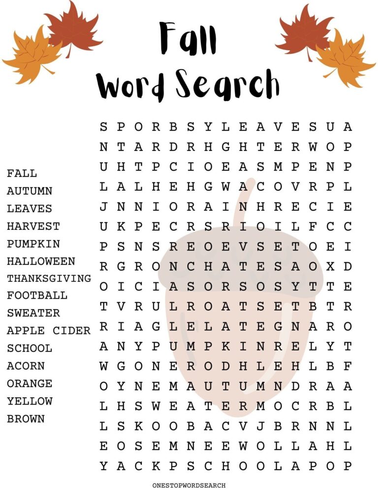 Fall Word Search Puzzle With Answer Sheet Autumn Word Search Seasonal Games Seasonal Puzzles Family Activities Children s Puzzles