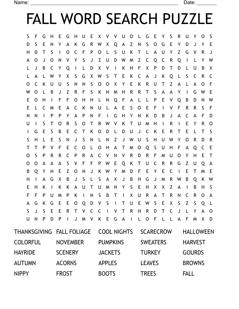 FALL WORD SEARCH PUZZLE WordMint