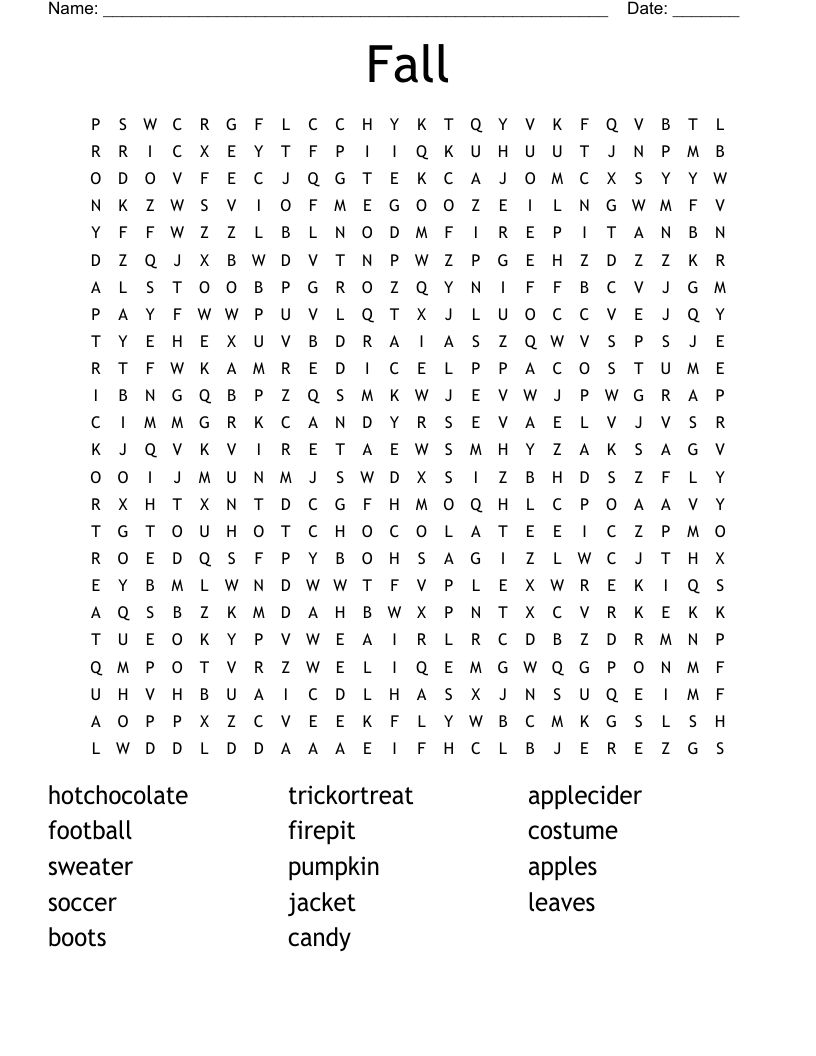Fall Word Search Puzzles Printable