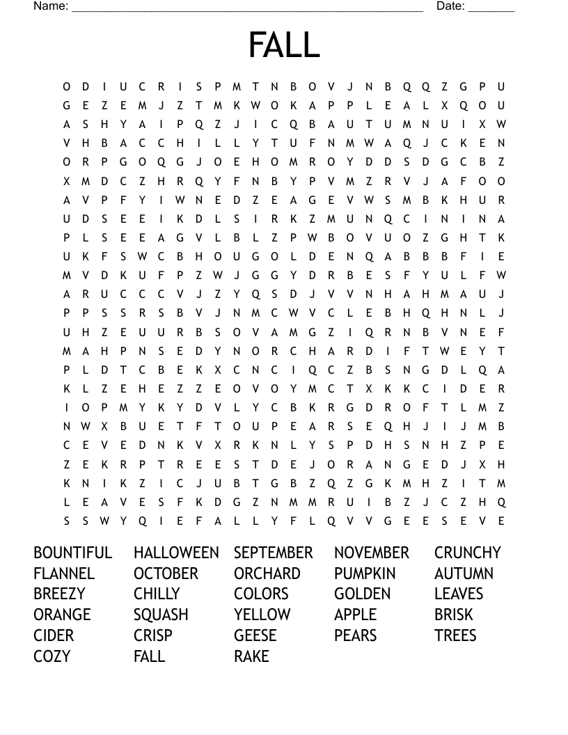 FALL Word Search WordMint
