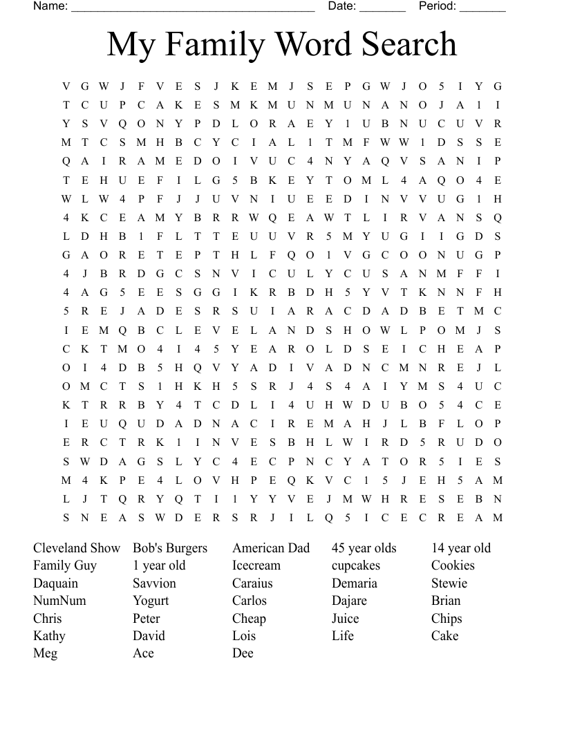 Family Guy Word Search WordMint