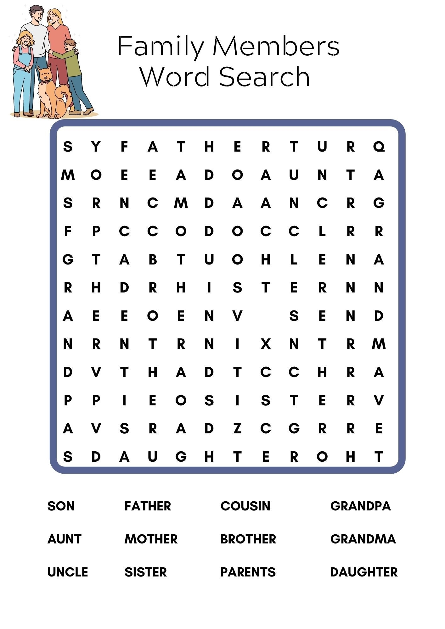 Family Members Word Search Printable Word Search Family Game Night Games Search Reunion Party Etsy