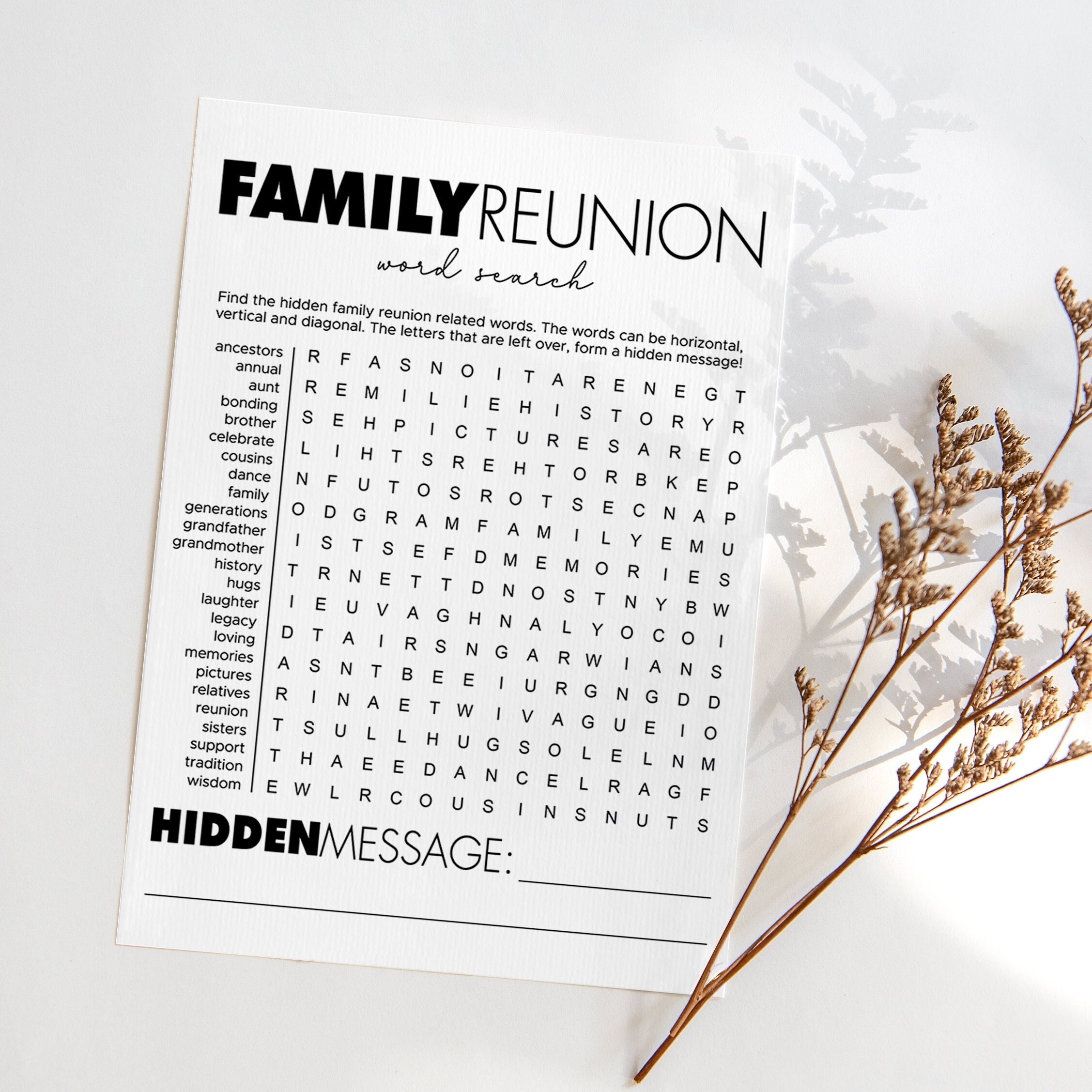Family Reunion Word Search Game With Hidden Message Fun Family 