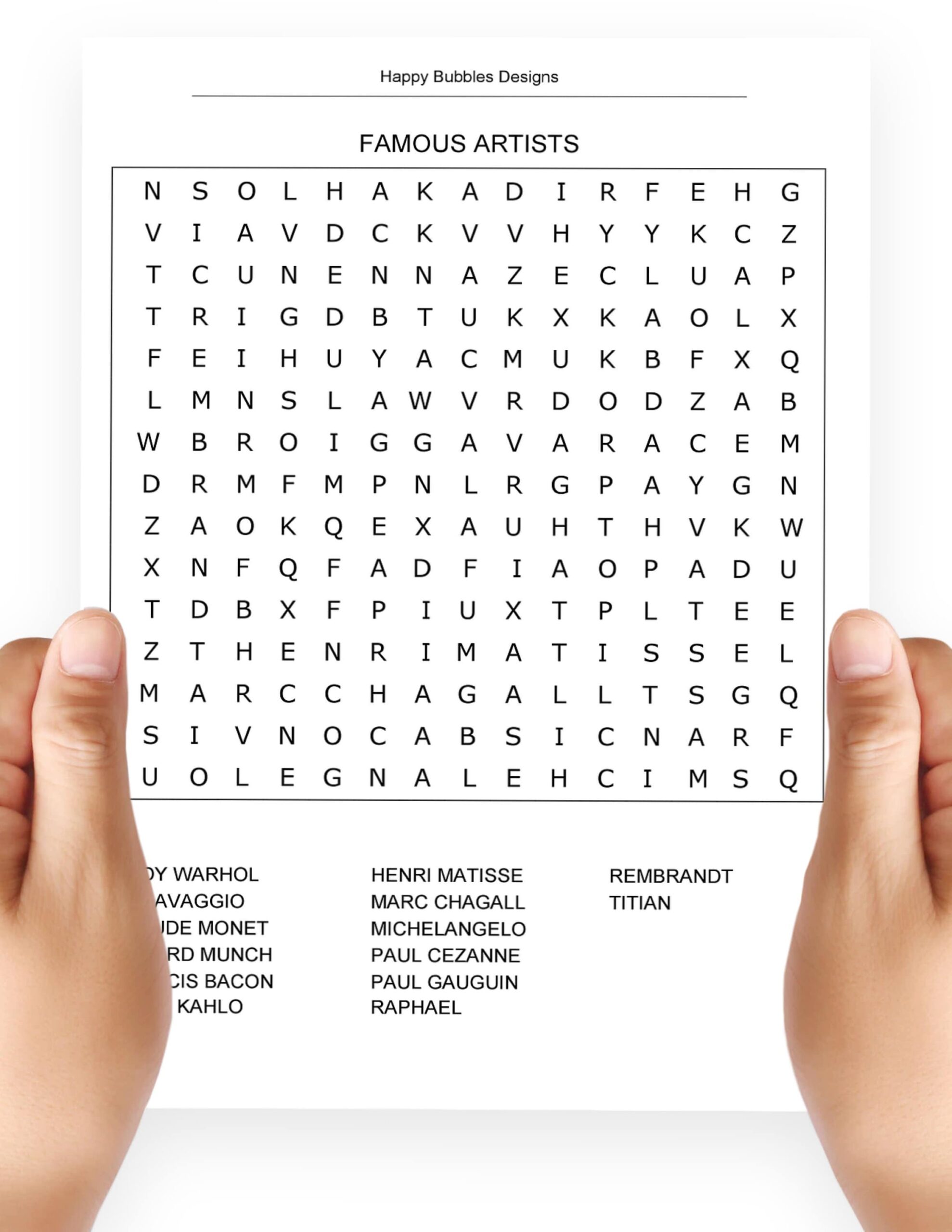 Printable Artist Word Search