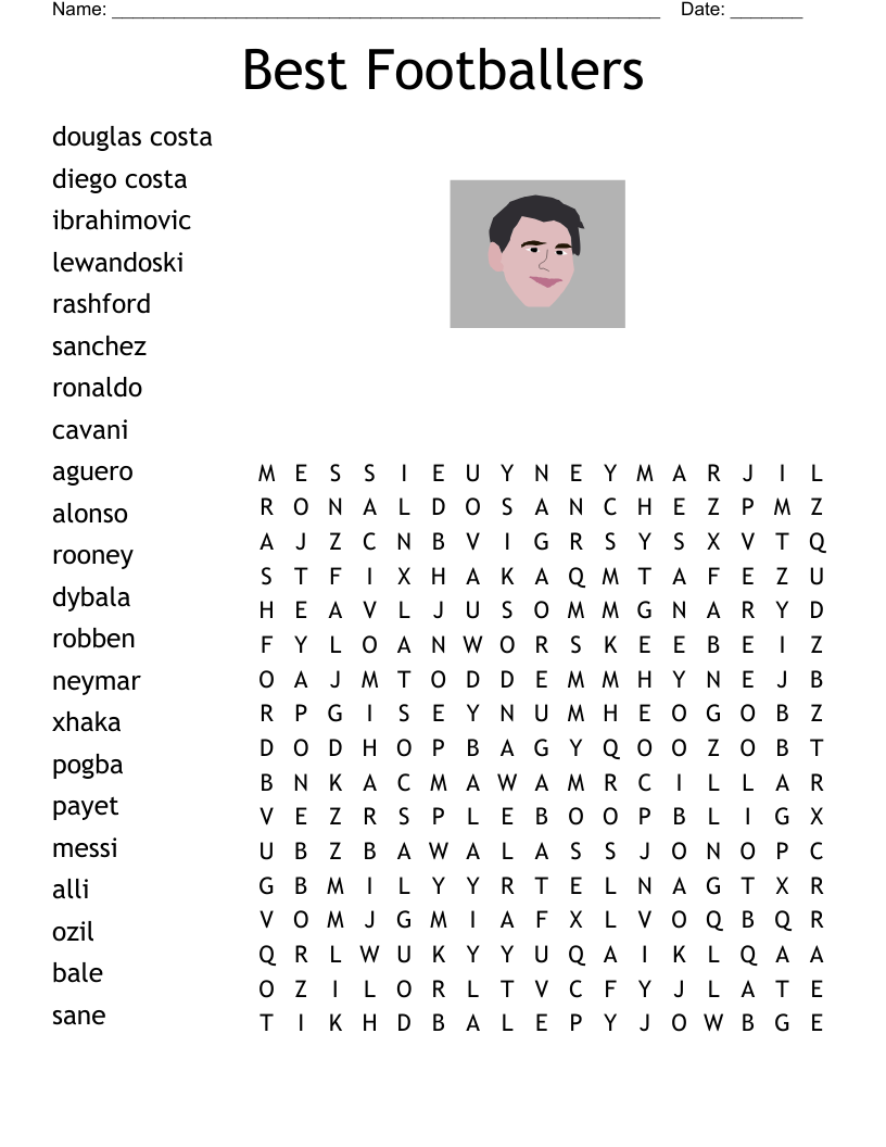 Famous Footballers Word Search WordMint