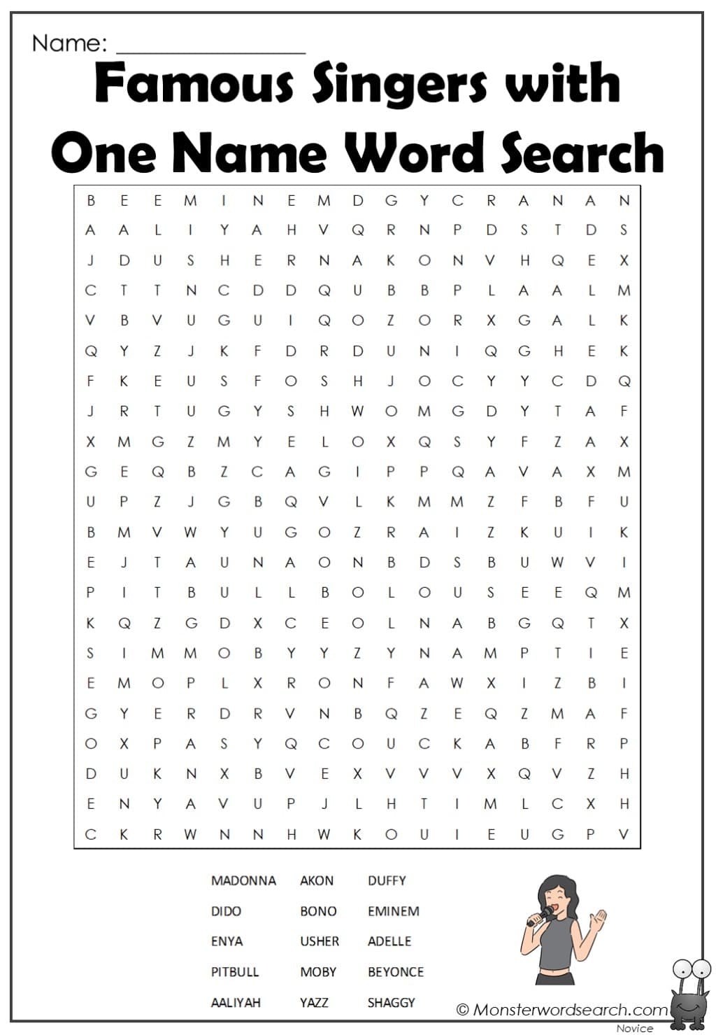 Pop Star Word Searches Printable