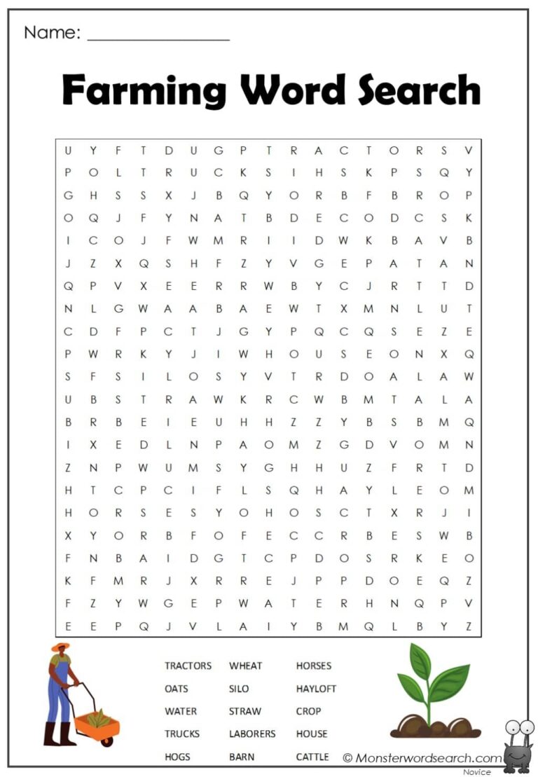 Farming Word Search Monster Word Search