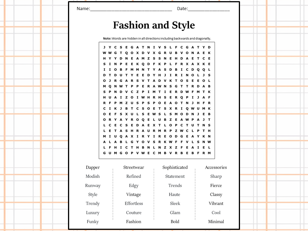 Fashion And Style Word Search Puzzle Worksheet Activity Teaching Resources
