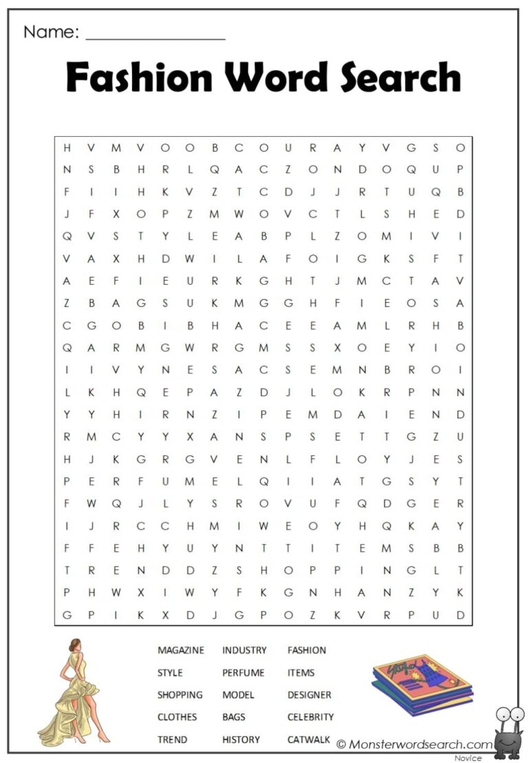Fashion Word Search Monster Word Search