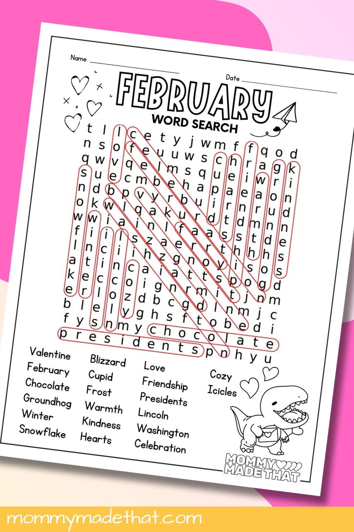 February Word Search Printable Free