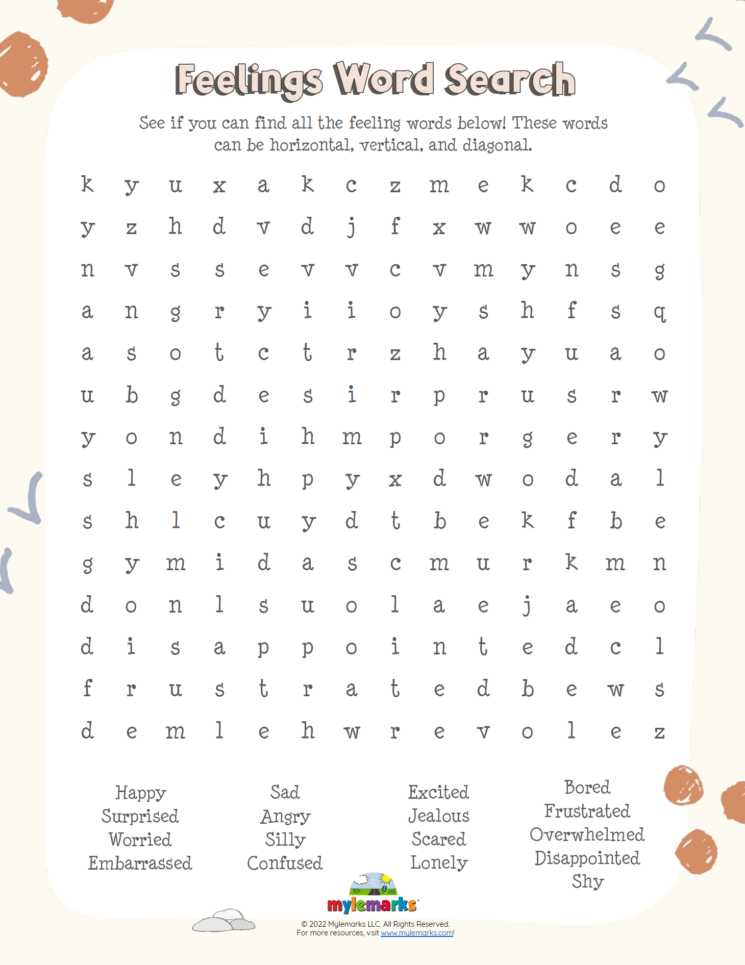 Emotions Word Search Printable