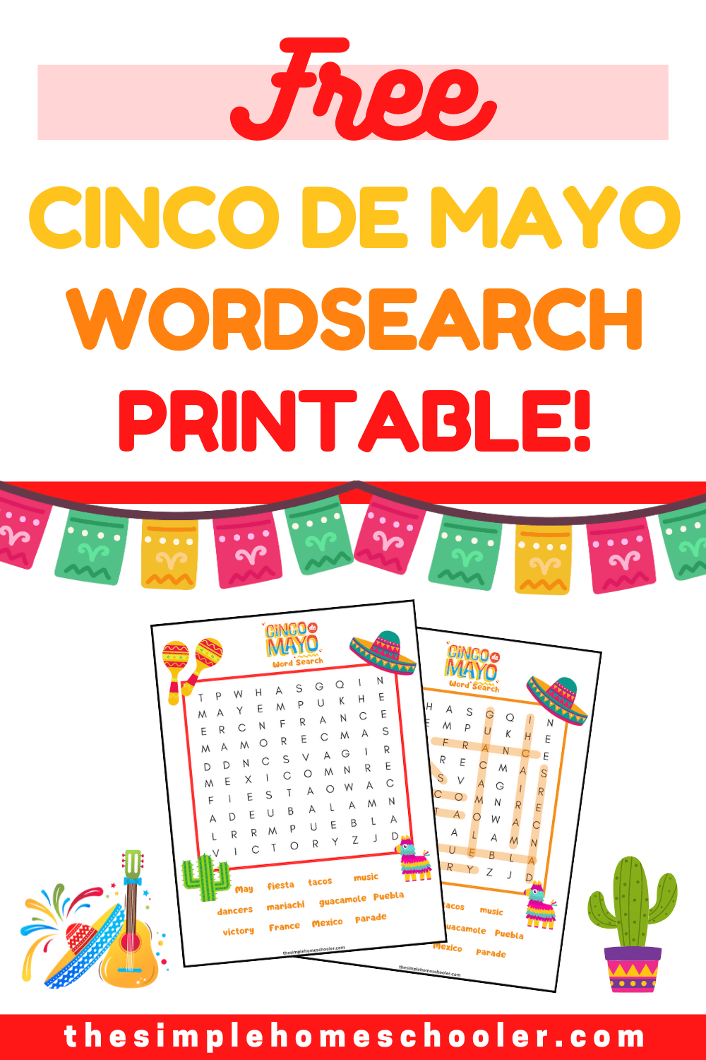 Fiesta Fun Cinco De Mayo Word Search Free Printable The Simple Homeschooler