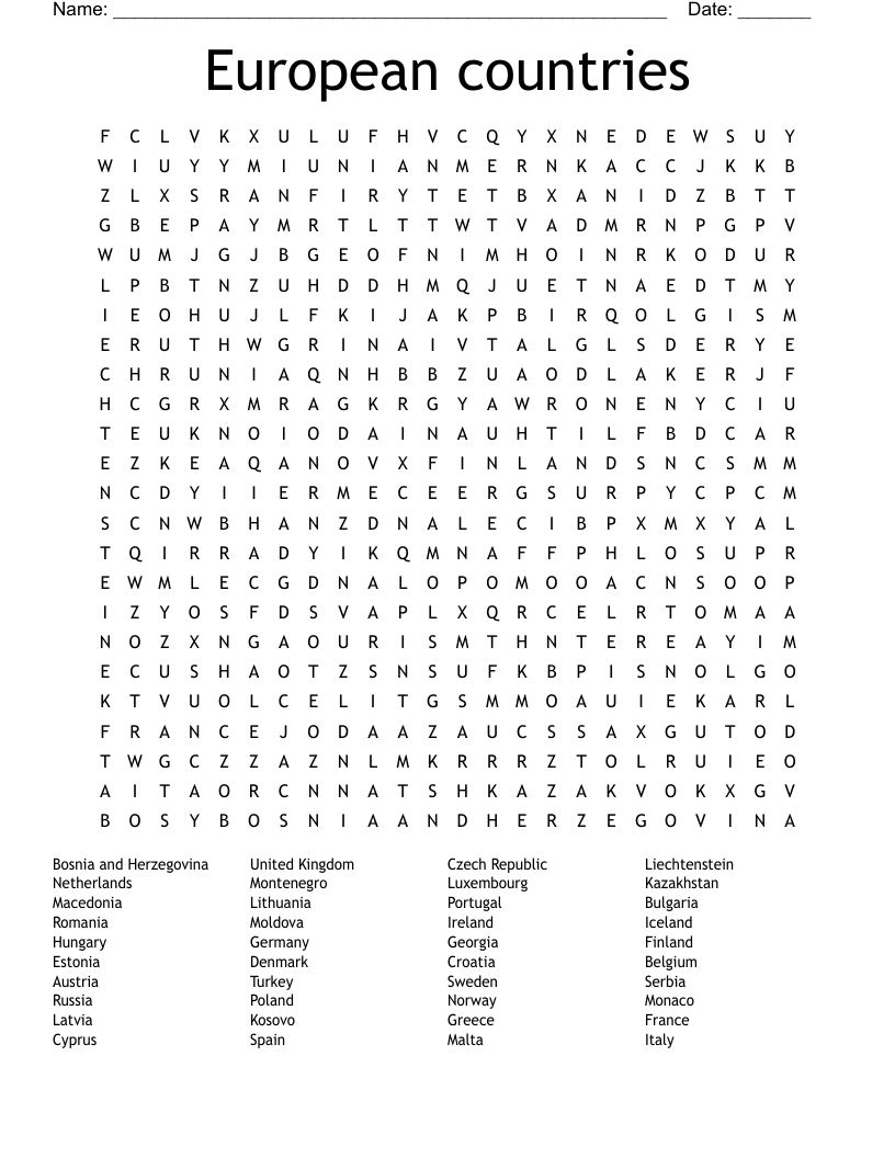 FIFA World Cup Teams Word Search WordMint Worksheets Library