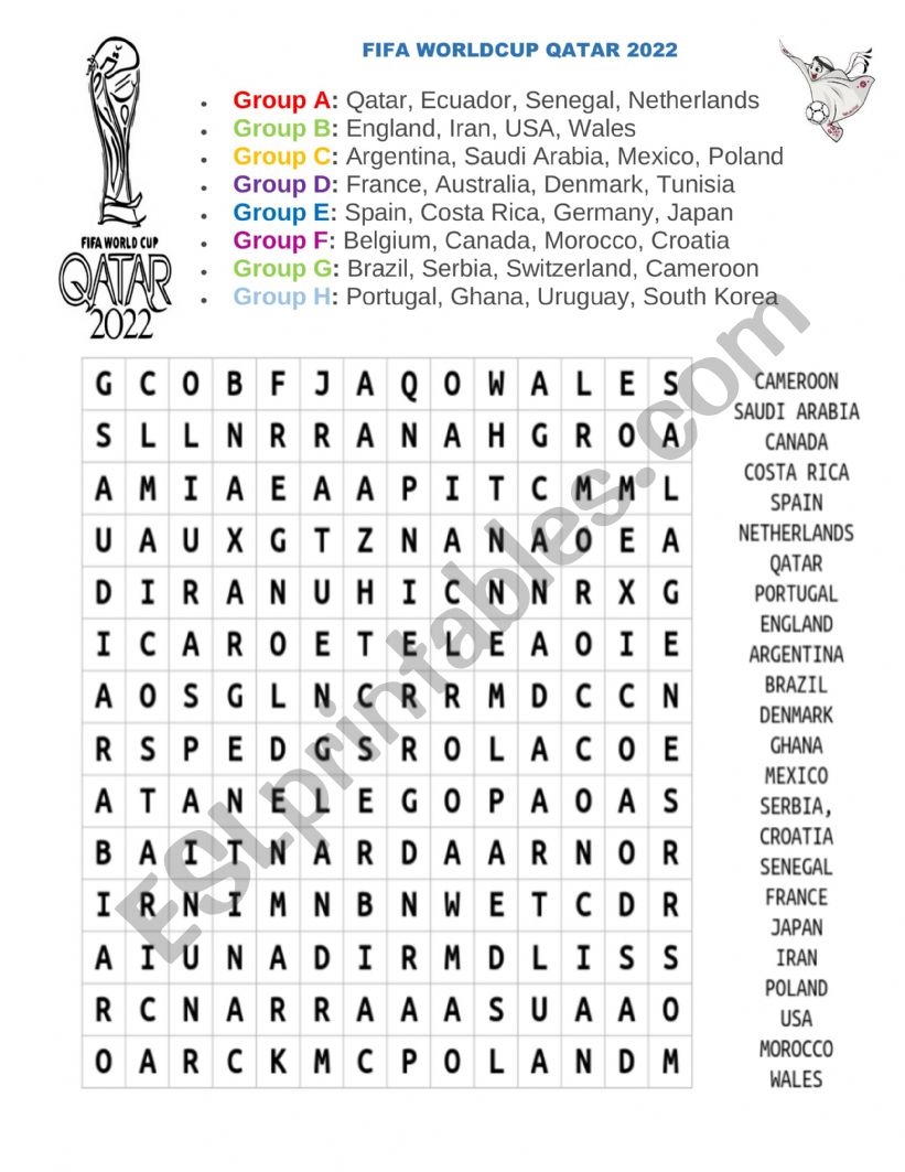 FIFA WORLDCUP 2022 WORDSEARCH ESL Worksheet By Pacchy Worksheets Library