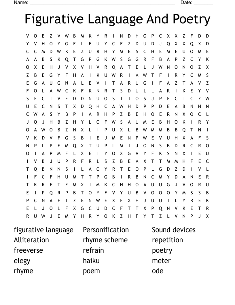 Figurative Language And Poetry Word Search WordMint Figurative Language And Poetry Word Search WordMint