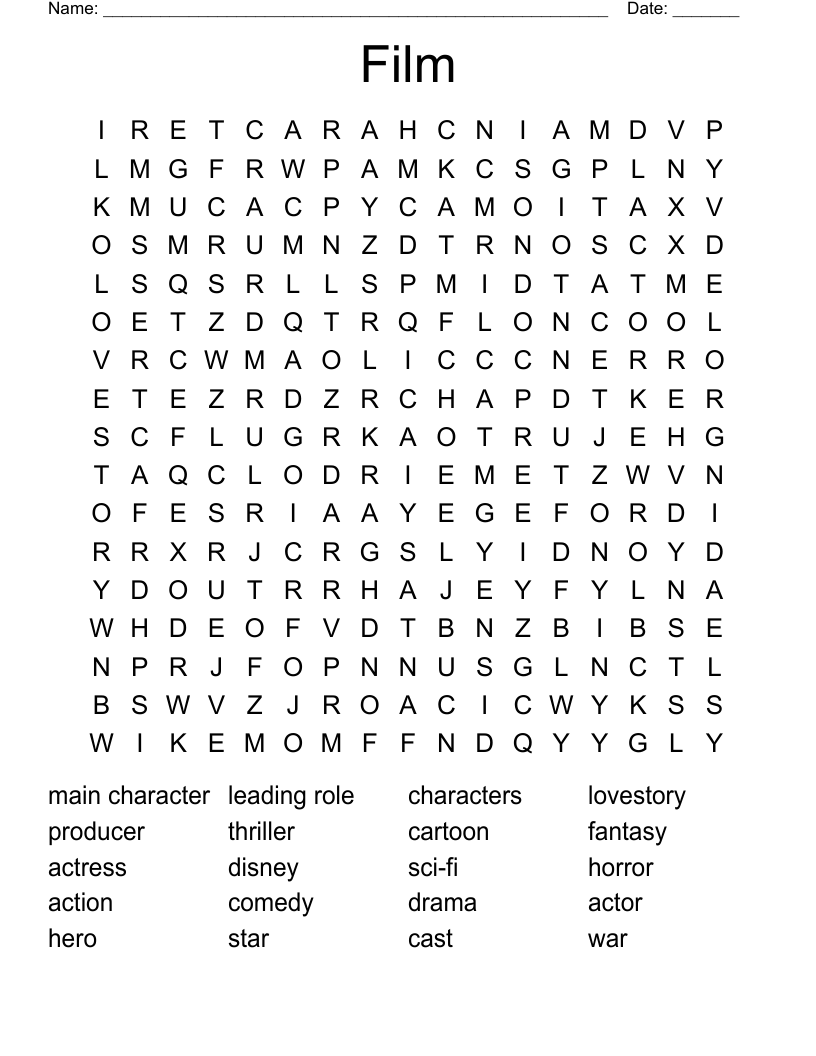 Film Word Search WordMint