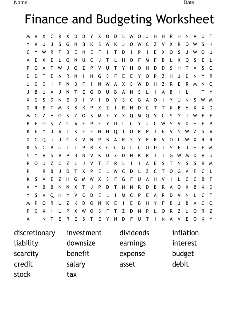Finance And Budgeting Worksheet Word Search WordMint