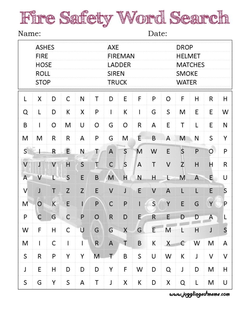 Fire Safety Word Search Printable