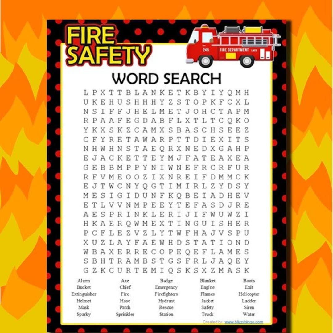 Fire Safety Word Search Printable PDF Etsy