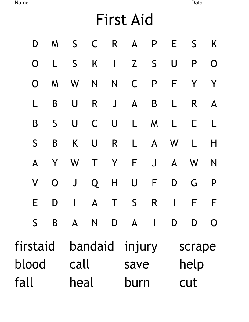 First Aid Word Search WordMint