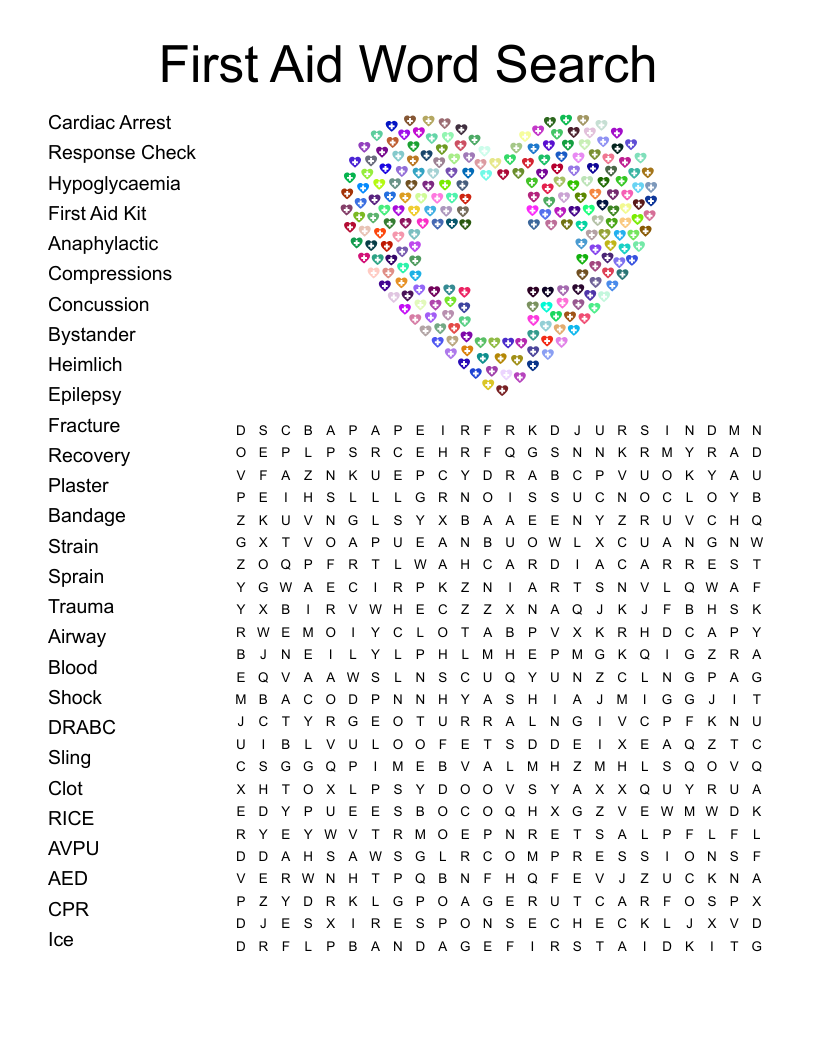 Free Printable First Aid Word Search