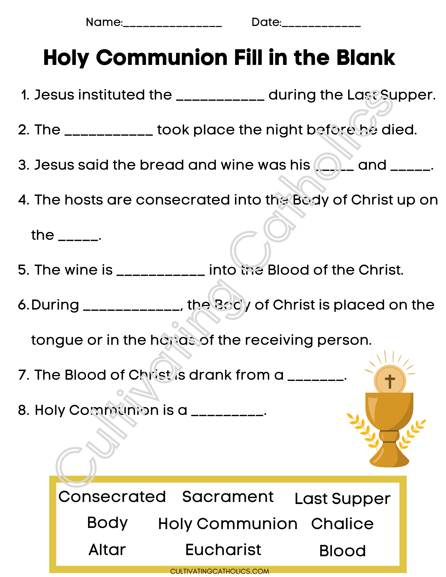 Printable Holy Communion Word Search Printable Holy Communion Word Search
