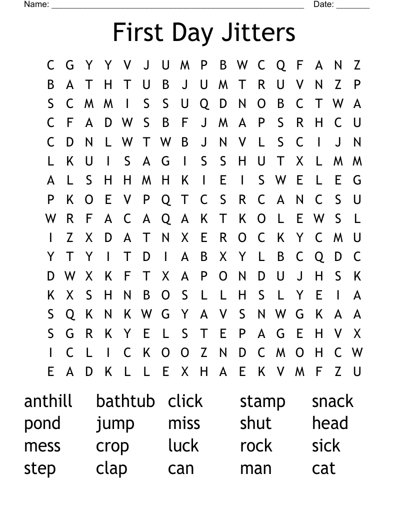 First Day Jitters Word Search WordMint