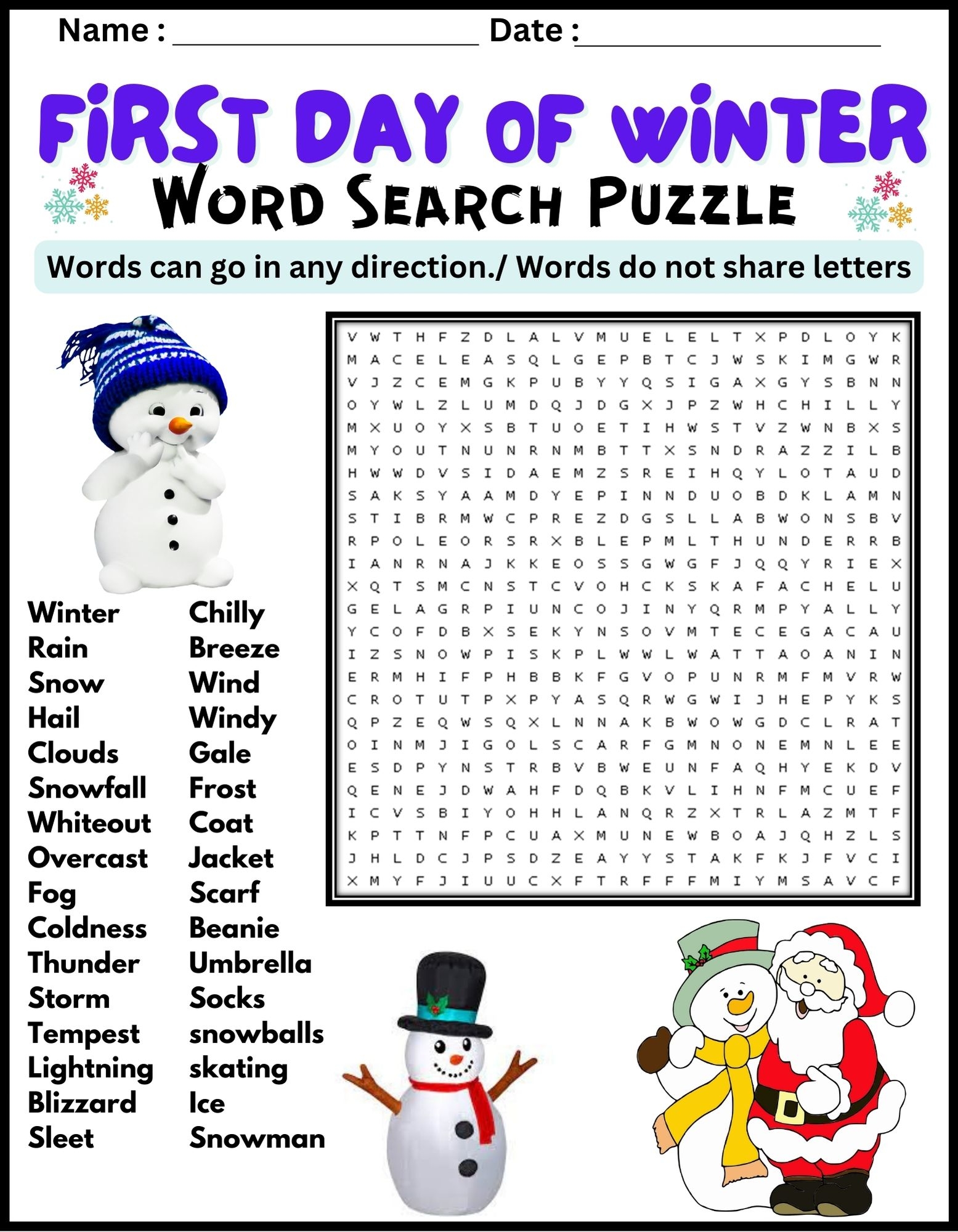 FIRST DAY OF WINTER VOCABULARY Word Search Puzzle Worksheet Activity Made By Teachers