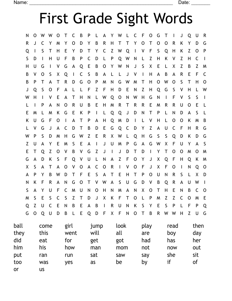 First Grade Sight Words Word Search WordMint