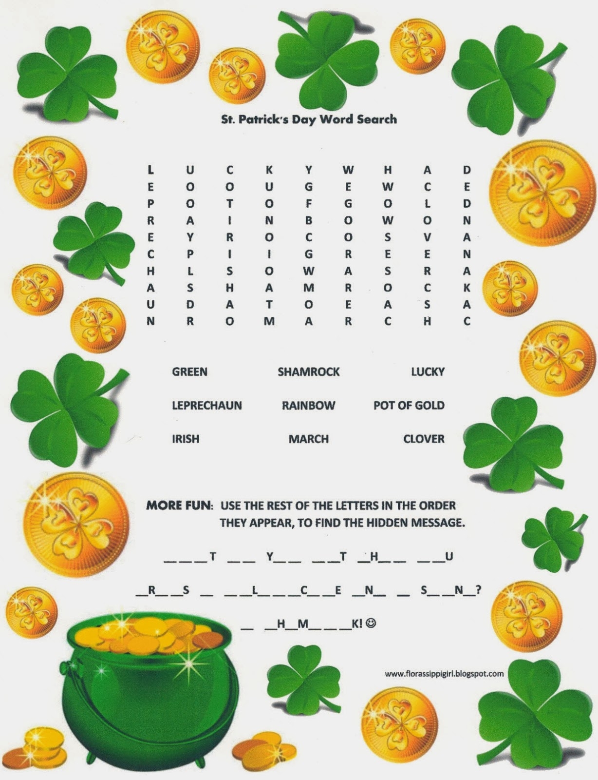Florassippi Girl St Patrick s Day Word Search Free Printable Florassippi Girl St Patrick s Day Word Search Free Printable