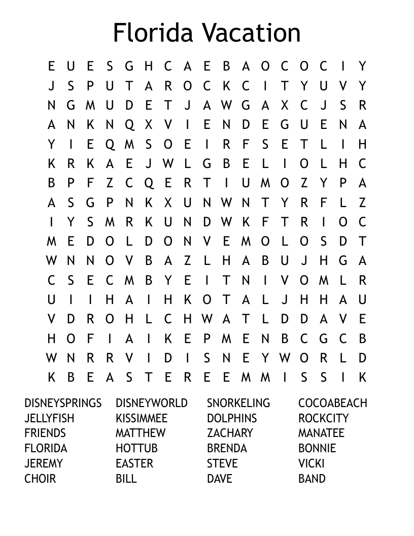 Florida Vacation Word Search WordMint