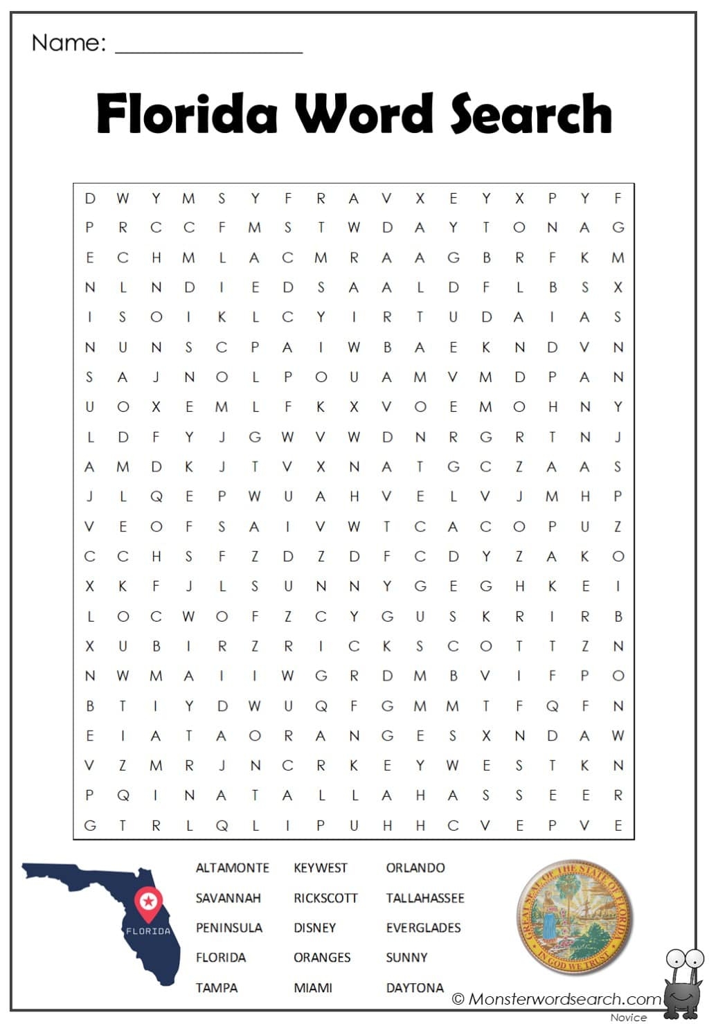 Florida Word Search Monster Word Search