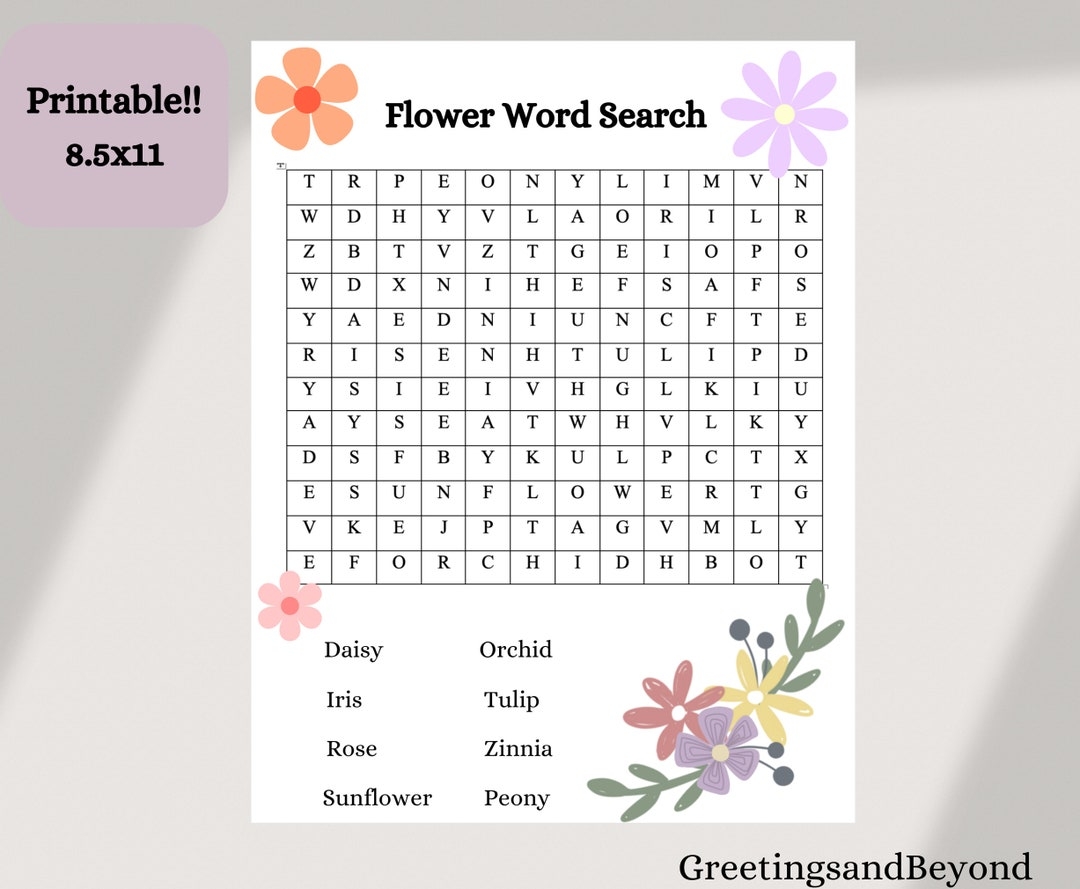 Flower Word Search Printable Digital Download Printable PDF 