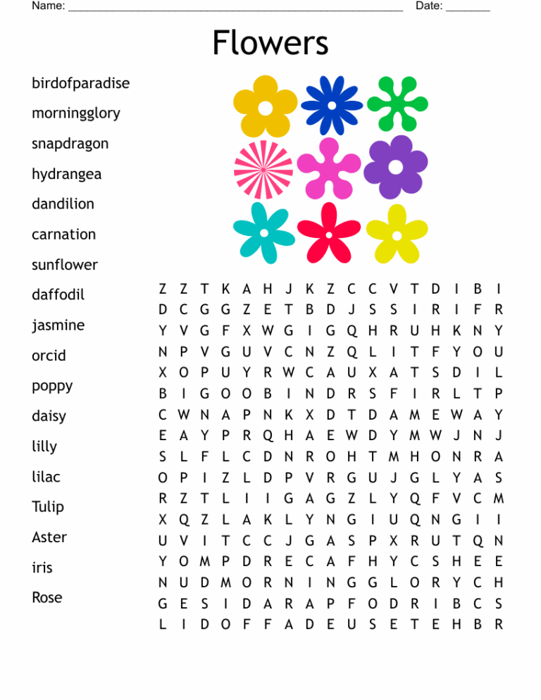 Flowers Word Search WordMint
