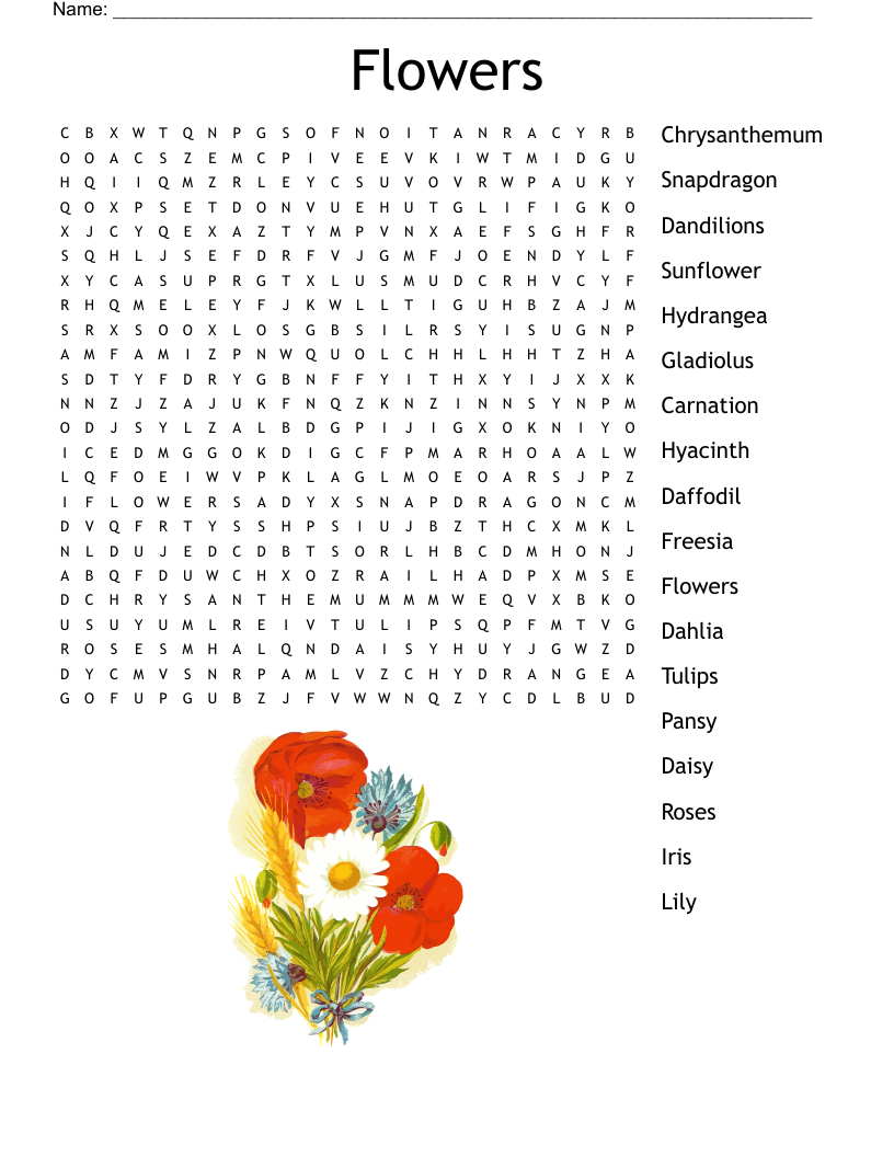 Flower Word Search Printable