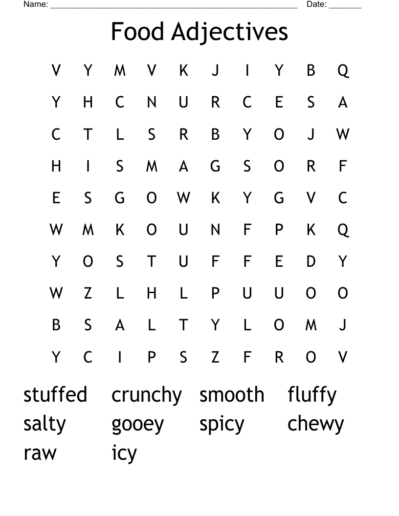 Food Adjectives Word Search WordMint