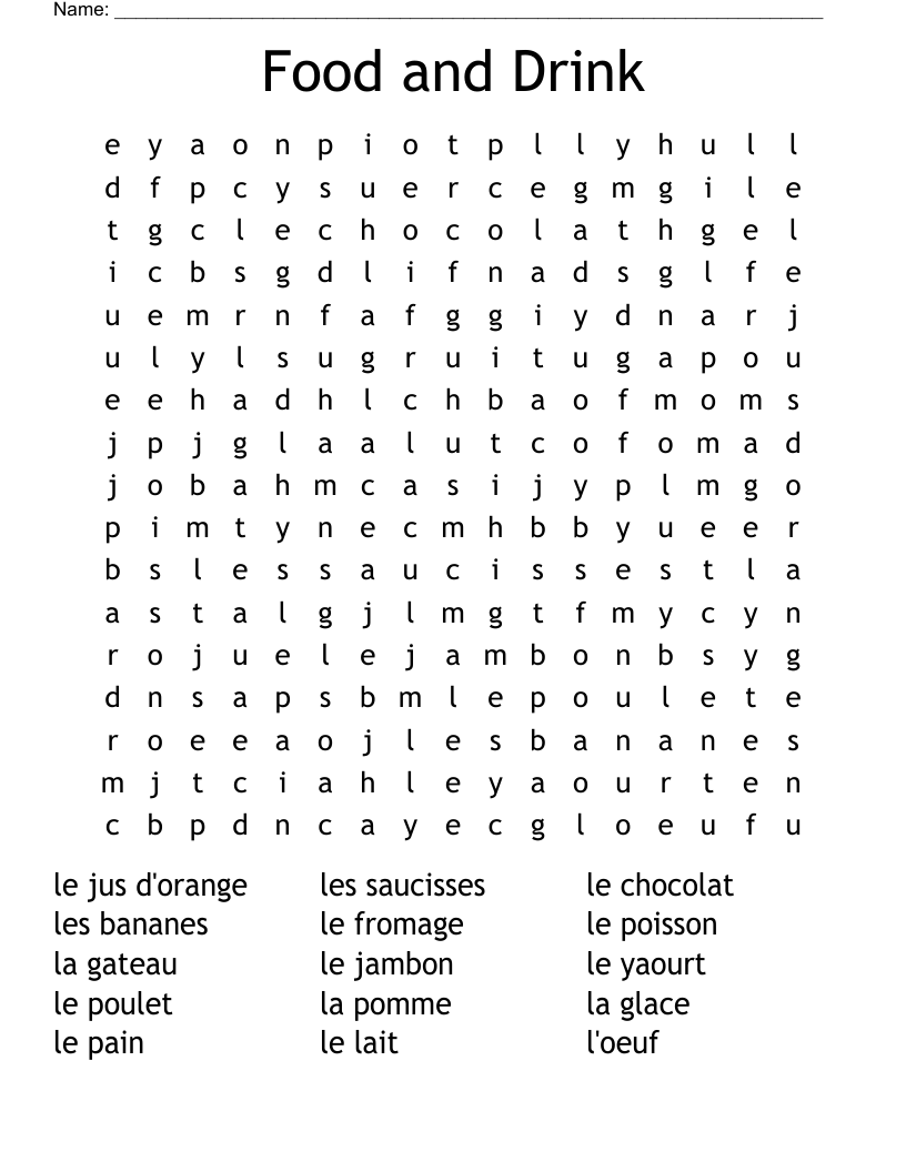 Food And Drink Word Search WordMint