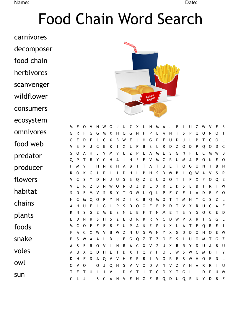 Food Chain Word Search WordMint