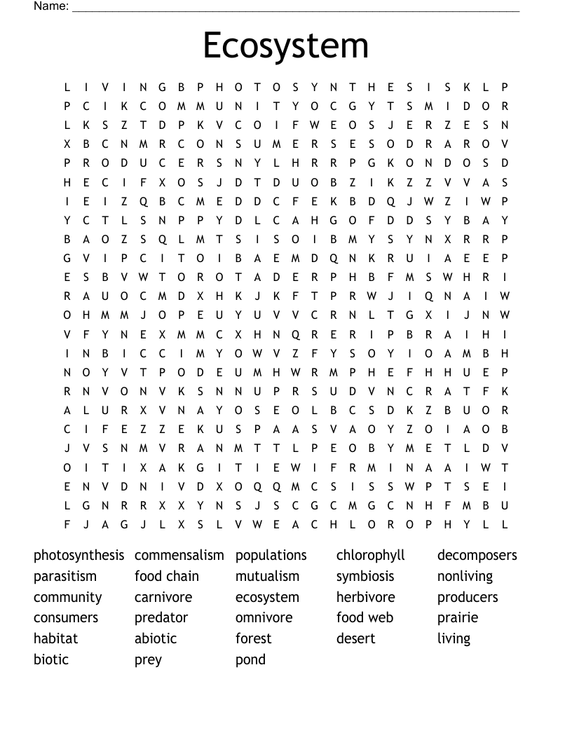 Food Chains Word Search Monster Word Search Worksheets Library