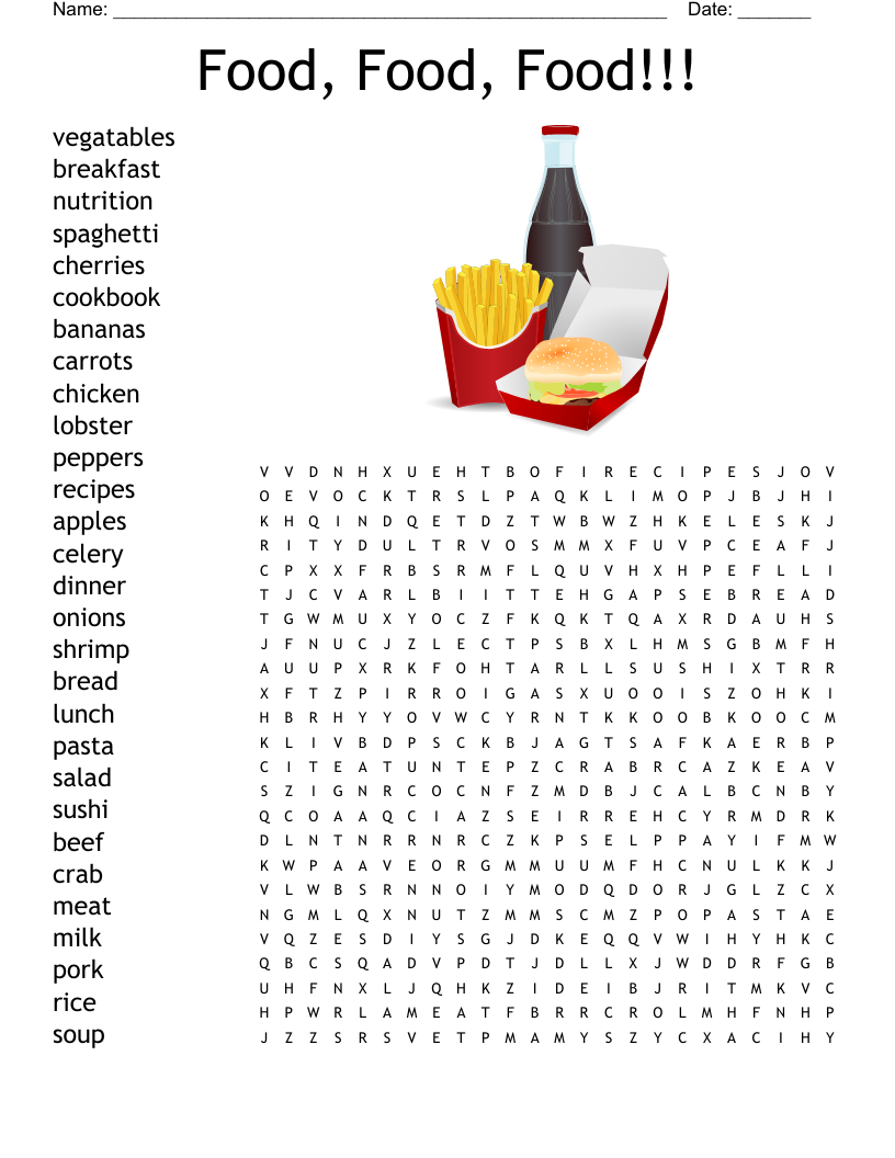 Food Word Search Puzzle Printable