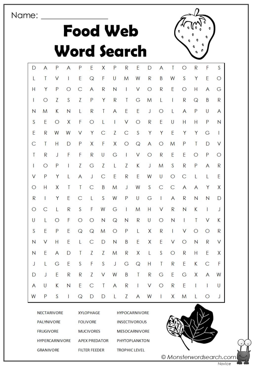 Food Web Word Search Monster Word Search