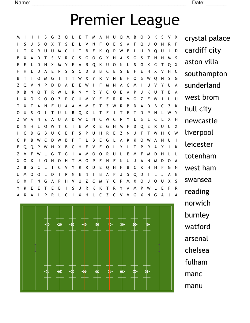 Uk Football Teams Word Search Printable