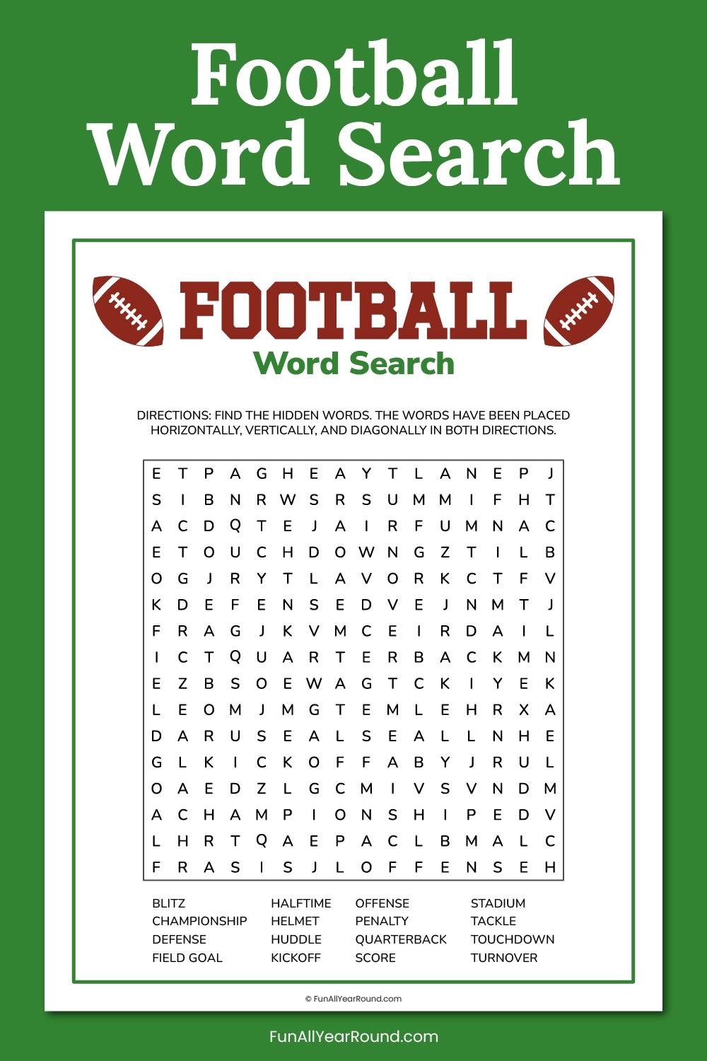 Football Word Searches Printable