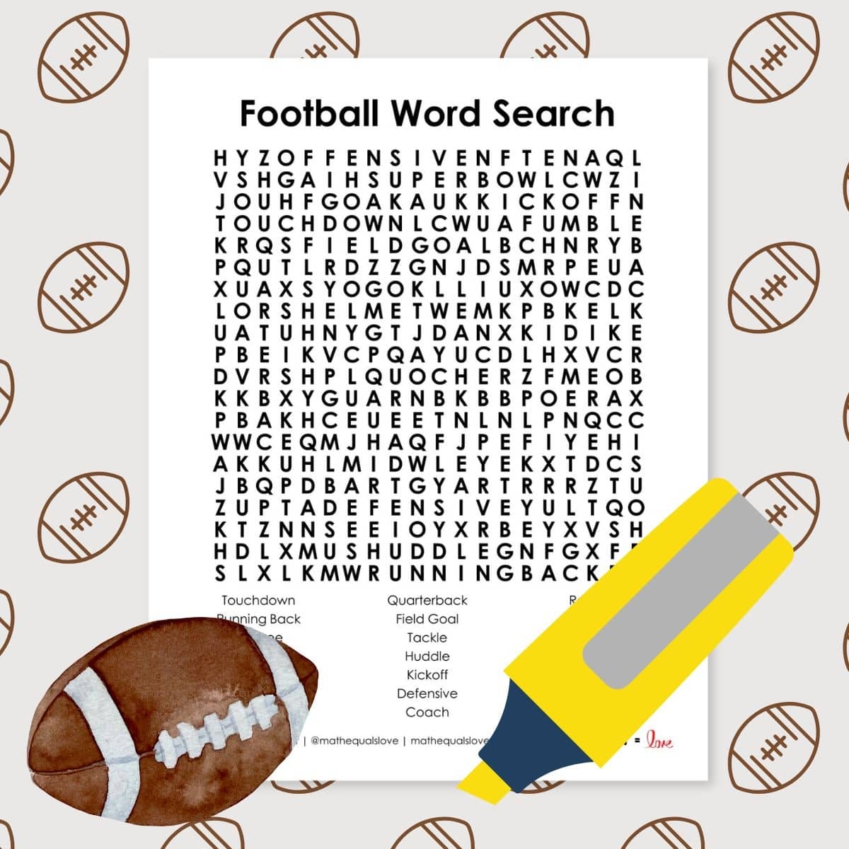 Football Word Search Puzzle Math U003d Love