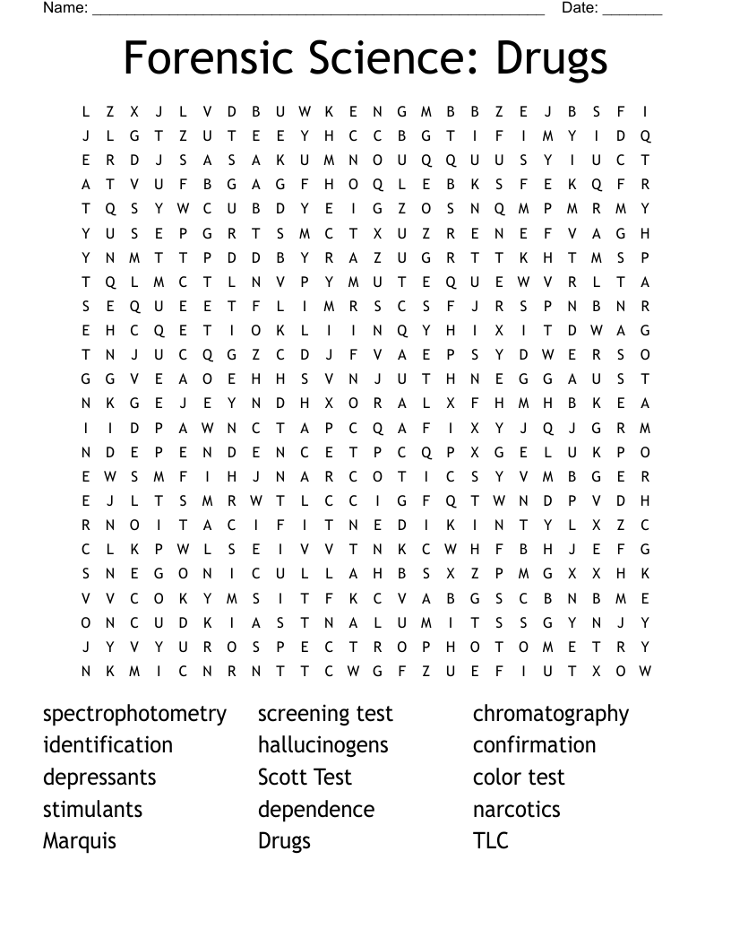 Forensic Science Drugs Word Search WordMint Forensic Science Drugs Word Search WordMint