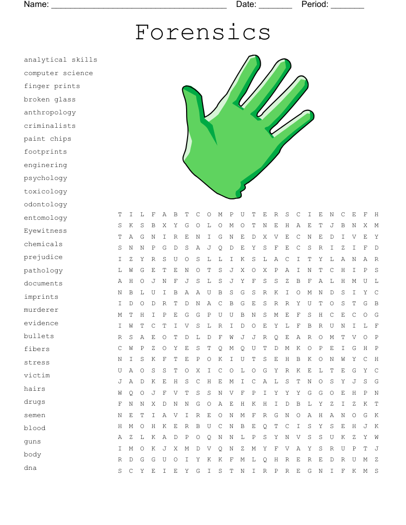 Forensic Science Word Search Printable Forensic Science Word Search Printable