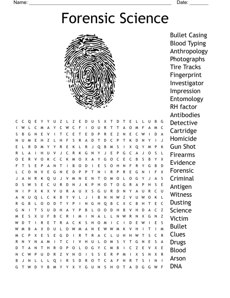Forensic Science Word Search WordMint