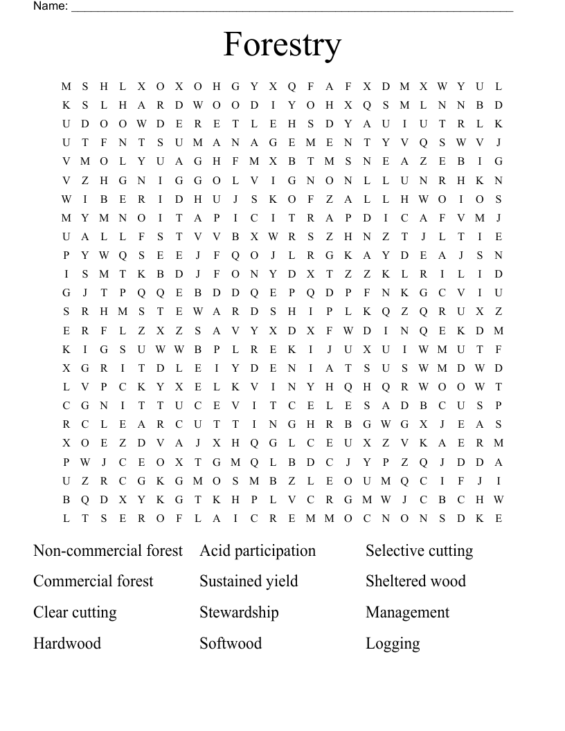 Forestry Word Search WordMint